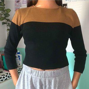 Vintage Block Color Mid-Sleeve Sweater